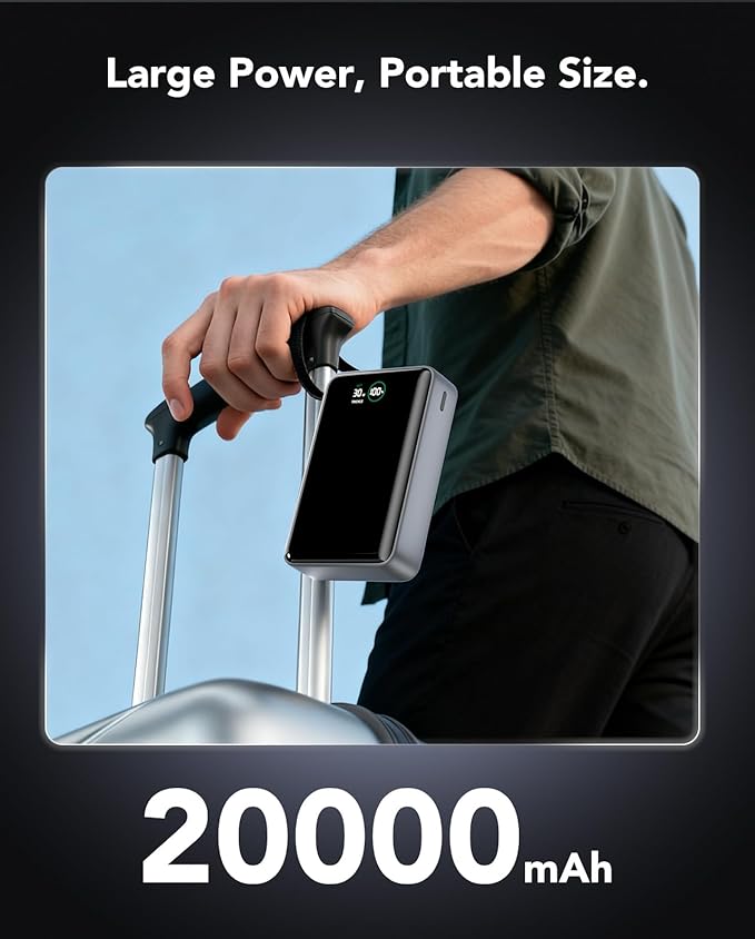 Portable Charger 20000mAh,30W PD3.0 and QC4.0 Fast Charging Power Bank,Built in Cable Phone Battery Pack Compatible with iPhone 17 16 15 14 Samsung Google iPad Laptop etc