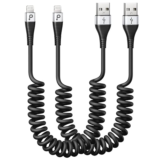 Coiled iPhone Charger Cable for Car, Lightning Cable 2 Pack 5ft, [Apple MFi Certified] Short iPhone Charger Cord Compatible with iPhone 14/13/12/11 Pro Max/XR/8/iPad/CarPlay
