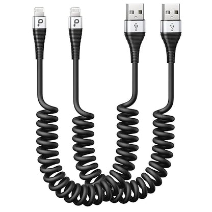 Coiled iPhone Charger Cable for Car, Lightning Cable 2 Pack 5ft, [Apple MFi Certified] Short iPhone Charger Cord Compatible with iPhone 14/13/12/11 Pro Max/XR/8/iPad/CarPlay