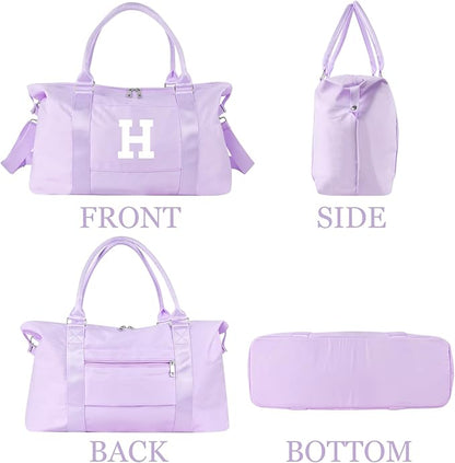 Daughter Niece Gifts for Teen Girl Kids, Initial Travel Duffel Bag Sports Gym Bag Personalized Gifts Weekender Bag，Monogram Overnight Bag Cute Dance Bag Birthday Bridesmaid Gifts for Women(Purple, H)