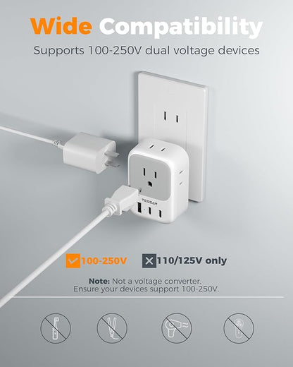 US to Japan Plug Adapter 2 Pack, TESSAN 2 Prong to 3 Prong Outlet Adapter with 4 Outlets 3 USB (2 USB-C), Outlet Adaptor US to Japan China Mexico Philippines Canada Peru Thailand Vietnam