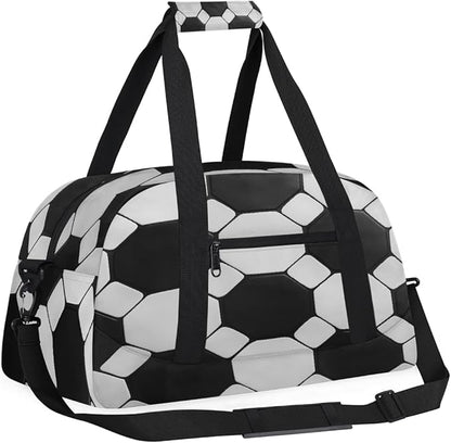 Kids Duffle Bag Girls Boys Black White Soccer Ball Sports Texture Weekender Overnight Bag,Lightweight Duffel Bags for Traveling Gym Sport Dance