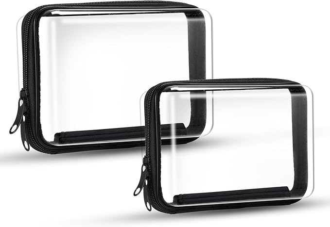 2PCS Zippered Hard Pouch Double,Portable Waterproof Cosmetic Bag with Zipper,Toy Storage Organizer Bins,Hard Plastic Case,Clear Zipper Bags for Organizing,Pencil Case (7.5+7inch)