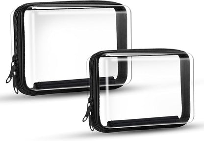 2PCS Zippered Hard Pouch Double,Portable Waterproof Cosmetic Bag with Zipper,Toy Storage Organizer Bins,Hard Plastic Case,Clear Zipper Bags for Organizing,Pencil Case (7.5+7inch)