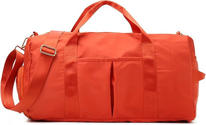 ZUEVI Sports Gym Duffel Bag for Men or Women Waterproof Weekender Travel Bag with Shoes Compartment Dry and Wet Separation for Training Swim Yoga(Orange)