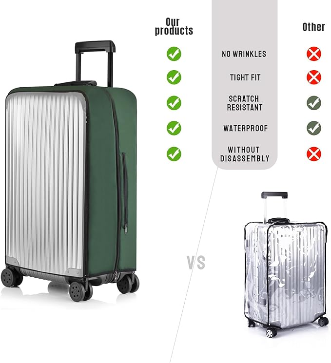 No Disassembly Suitcase Covers for Luggage - 28 Inch Clear Luggage Cover Protector, Green PVC Luggage Protector Suitcase Cover