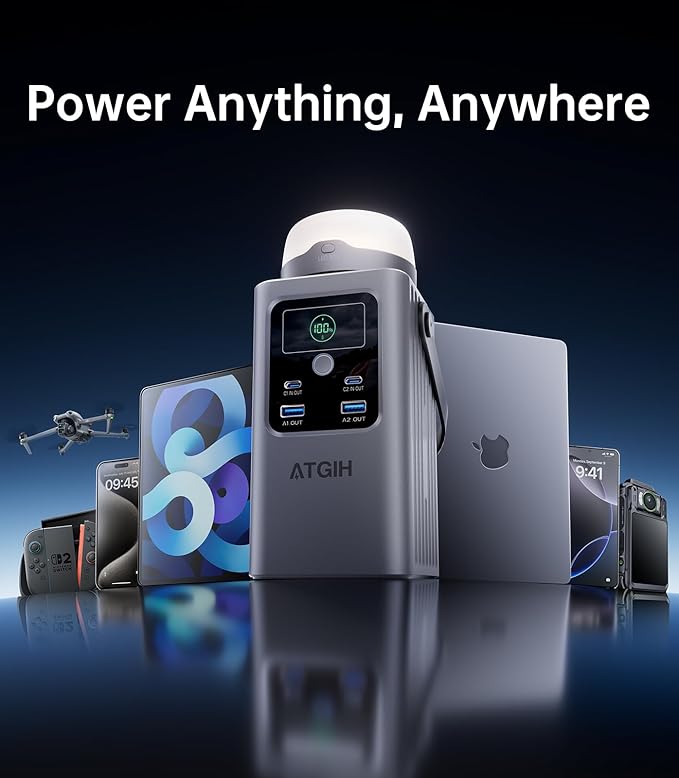 Camping Portable Power Station 198.4Wh (62000mAh), [Top Safety] 100W Fast Charging Power Bank with LiFePO4 Battery, Small Generator with Detachable Light for Travel Home Backup Outdoor Emergency