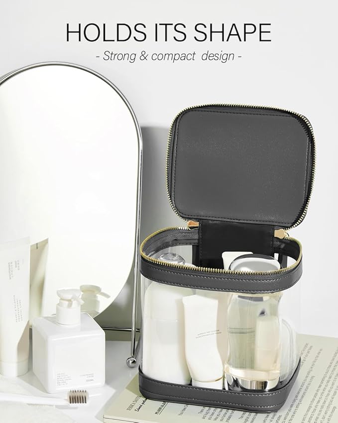 ROWNYEON Clear Makeup Case Toiletry Bag Multipurpose Travel Makeup Train Case Portable Cosmetic Organizer Transparent Storage Bag