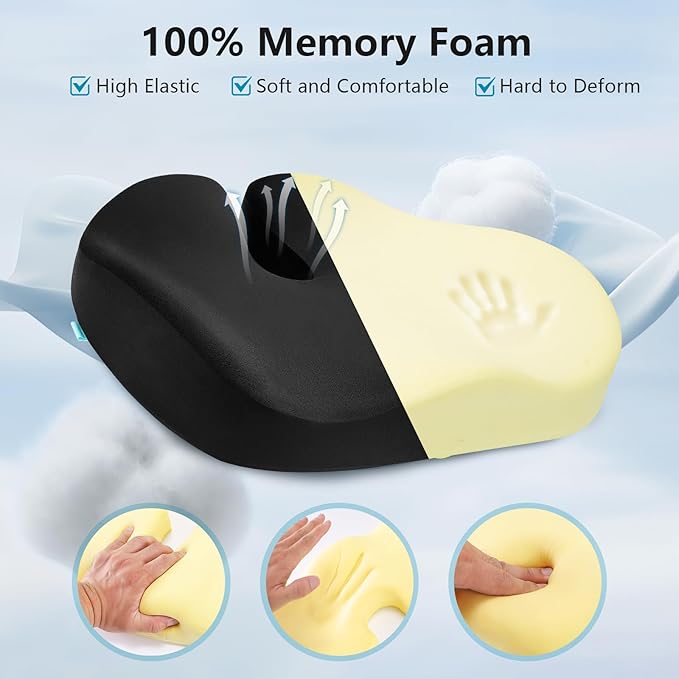 Seat Cushions for Office Chairs & Hip Pain Relief, Extra-Dense Coccyx Cushion with Sciatica Support, Ergonomic Design for Desk Chair, Car, Wheelchair, All-Day Comfort (Black)