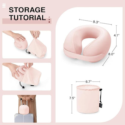 Car Pillow for Little Kids Travel Neck Pillows, Memory Foam Neck Support Travelling Pillow with Washable Cotton Pillowcases and Storage Bag, for Airplane, Train, Flight and Home Use Pink