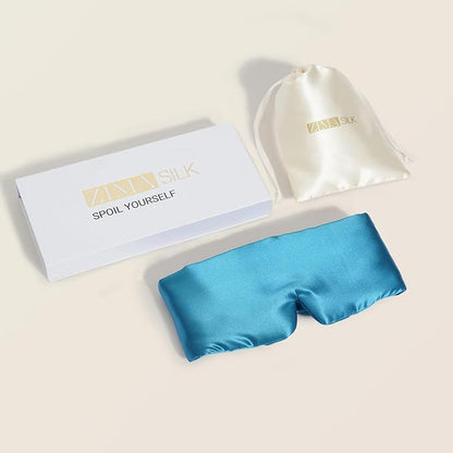 ZIMASILK 100% 22 Momme Mulberry Silk Sleep Mask - Full Silk Filled, Ultra-Soft & Breathable, Face-Hugging Blackout Eye Cover for Sleeping (Peacock Blue)