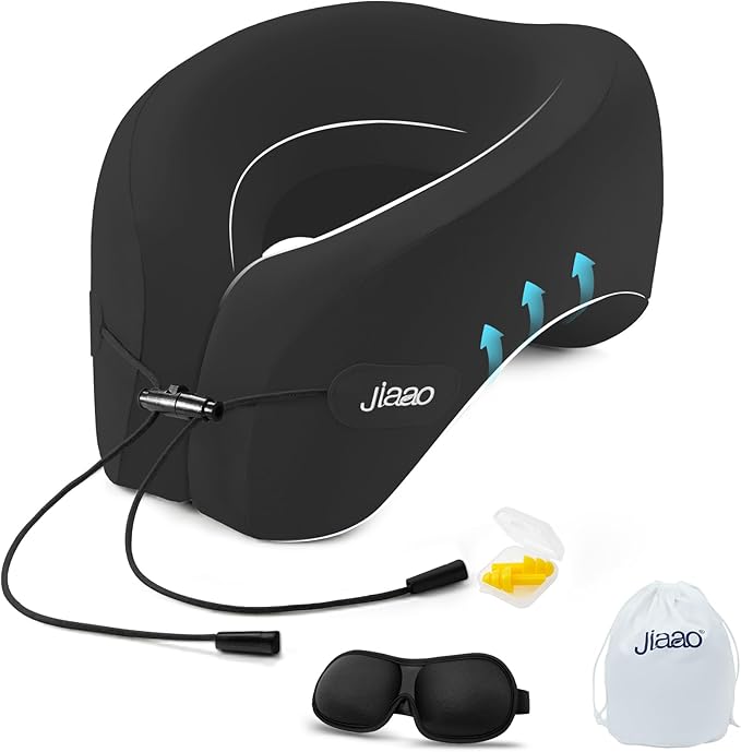 jiaao Upgraded Neck Pillow Airplane,Memory Foam Travel Pillow for International Flights, Adjustable Clasp, Storage Bag, Advanced Neck Support for Road Trips, Home, Office, and Gaming