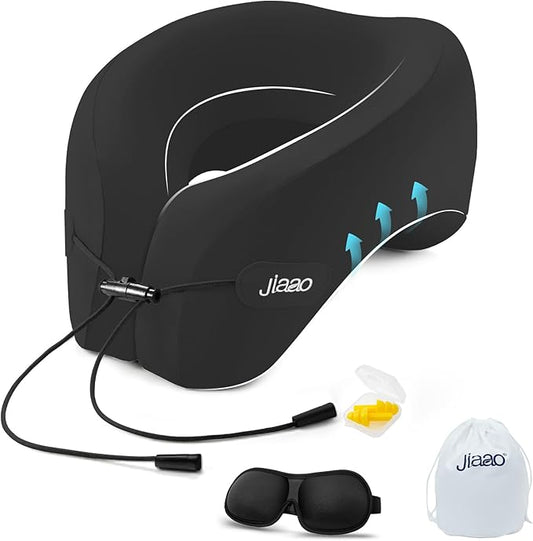 jiaao Upgraded Neck Pillow Airplane,Memory Foam Travel Pillow for International Flights, Adjustable Clasp, Storage Bag, Advanced Neck Support for Road Trips, Home, Office, and Gaming