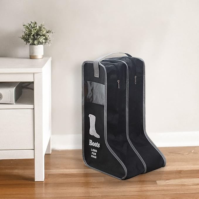 Upgraded 2 Pack Portable Boots Storage Bag, Black Shoe Bags for Storage and Travel Dust Proof Travel Shoe Bags for Packing (Extra Large, 57 * 34 * 30)