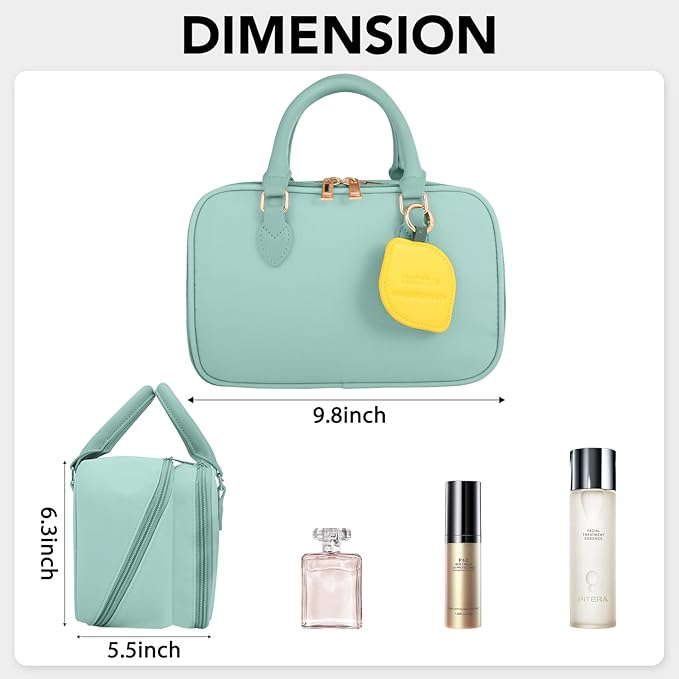 Travel Makeup Bag for Women Fashion Large Capacity Pouch Open Flat Cosmetic Portable Organizer Waterproof Large Opening Storage Toiletry Bags Vertical Free-Standing Brush Holder for Easy Access Blue