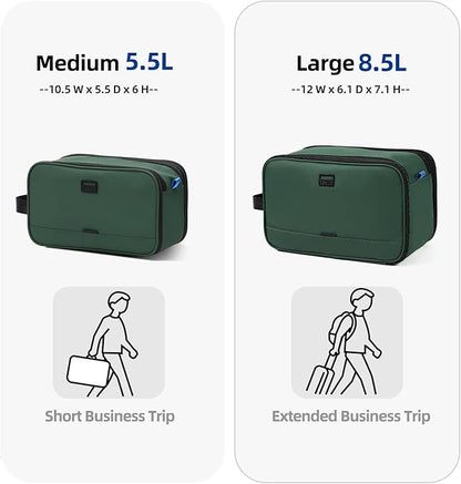 ZEEMO Travel Toiletry Bag for Men, Medium Water-Resistant Double-Sided Full-Open Dopp Kit, Versatile Organizer for Shower and Hygiene Accessories, Bathroom Essentials, Cosmetics, Large, Green