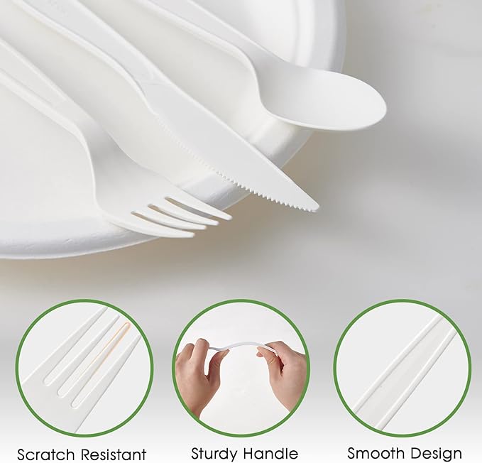 ECOLipak 100% Compostable Forks 150 Pack, 7 Inch Large Size Biodegradable Disposable Cutlery Forks, Heavy Duty Bio based CPLA Utensils for Party, BBQ, Picnic