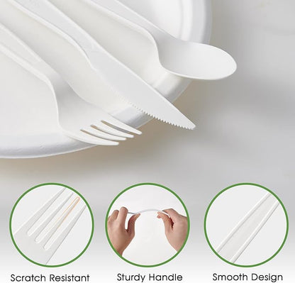 ECOLipak 100% Compostable Forks 150 Pack, 7 Inch Large Size Biodegradable Disposable Cutlery Forks, Heavy Duty Bio based CPLA Utensils for Party, BBQ, Picnic