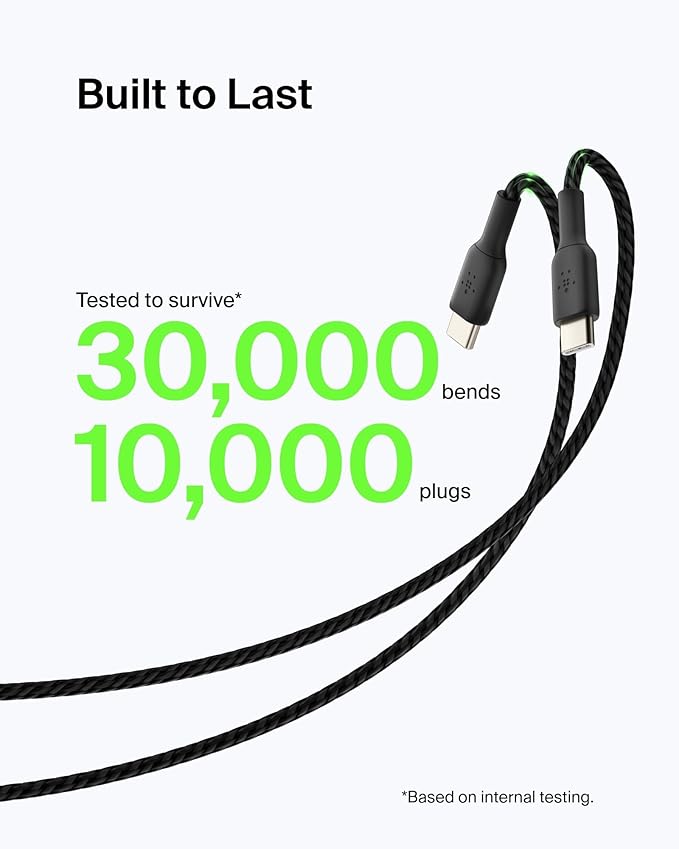 Belkin BoostCharge Braided USB-C to USB-A Charging Cable (3.3ft/1M) for iPhone 17 & 16 Series, Samsung Galaxy S25 Series, Google Pixel 10, iPad Pro, Nintendo Switch 2, Carplay, & More - Black (2-Pack)
