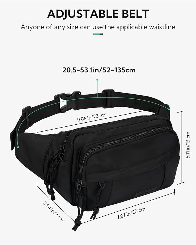 WATERFLY Fanny Pack Waist Packs: Large Crossbody Fanny Packs for Women Men with 5 Zipper Pockets Adjustable Strap Waist Bags Hip Pack for Traveling Cycling Running Hiking