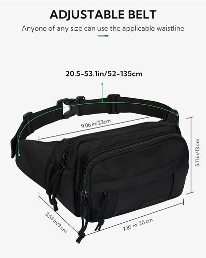 WATERFLY Fanny Pack Waist Packs: Large Crossbody Fanny Packs for Women Men with 5 Zipper Pockets Adjustable Strap Waist Bags Hip Pack for Traveling Cycling Running Hiking