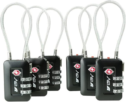 TSA Accepted Luggage Travel Lock, Set-Your-Own Combination Lock for School Gym Locker, Luggage Suitcase Baggage Locks, Filing Cabinets, Toolbox, Case (Black, 6 Pack)
