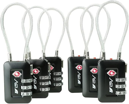 TSA Accepted Luggage Travel Lock, Set-Your-Own Combination Lock for School Gym Locker, Luggage Suitcase Baggage Locks, Filing Cabinets, Toolbox, Case (Black, 6 Pack)