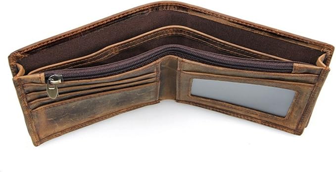 Genuine Leather Wallet for Men Handmade Vintage Italian Bifold Large Capacity RFID Blocking with Zipper (Dark Brown)
