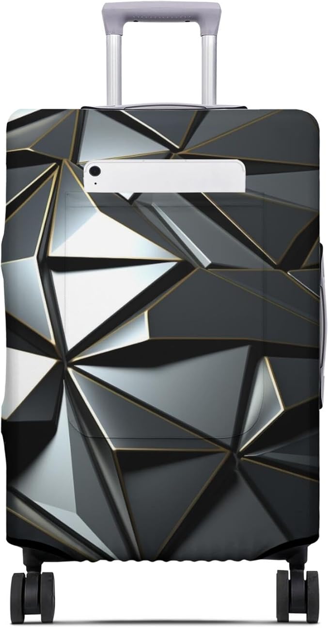 Black Geometry Travel Luggage Cover, Travel-Themed Suitcase Protector Stretchable, Washable Travel Suitcase Cover (L for 25-28 Inch Luggage)