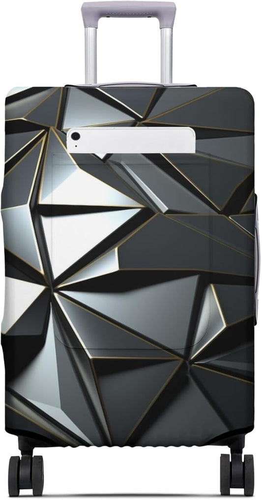 Black Geometry Travel Luggage Cover, Travel-Themed Suitcase Protector Stretchable, Washable Travel Suitcase Cover (L for 25-28 Inch Luggage)