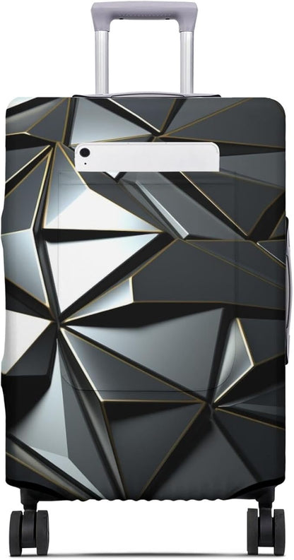 Black Geometry Travel Luggage Cover, Travel-Themed Suitcase Protector Stretchable, Washable Travel Suitcase Cover (M for 22-24 Inch Luggage)