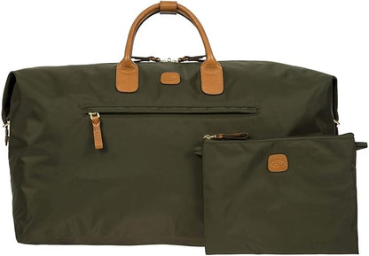 Bric's X-Travel Deluxe Duffle for Men and Women - Lightweight Overnight Carry On Travel Luggage with Tuscan Leather Trim and Sleeve Attachment - Water-Resistant Weekender or Gym-Ready Duffel