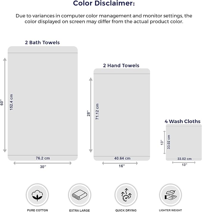 Tens Towels Pack of 8 Towels Set, 2 Extra Large Bath, 2 Hand, 4 Washcloths, 100% Cotton, Lighter Weight, Quicker to Dry, Super Absorbent, Perfect for Bathroom, Brown