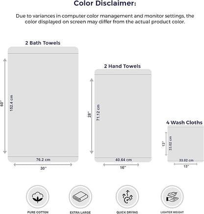 Tens Towels Pack of 8 Towels Set, 2 Extra Large Bath, 2 Hand, 4 Washcloths, 100% Cotton, Lighter Weight, Quicker to Dry, Super Absorbent, Perfect for Bathroom, Brown