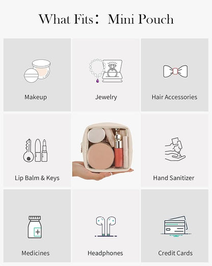 Pocmimut Mini Makeup Bag with Small Cosmetic Bag Travel Essentials Organizers,TSA Approved Toiletry Bag Makeup Pouch Clear Cosmetic Bags for Women,Beige