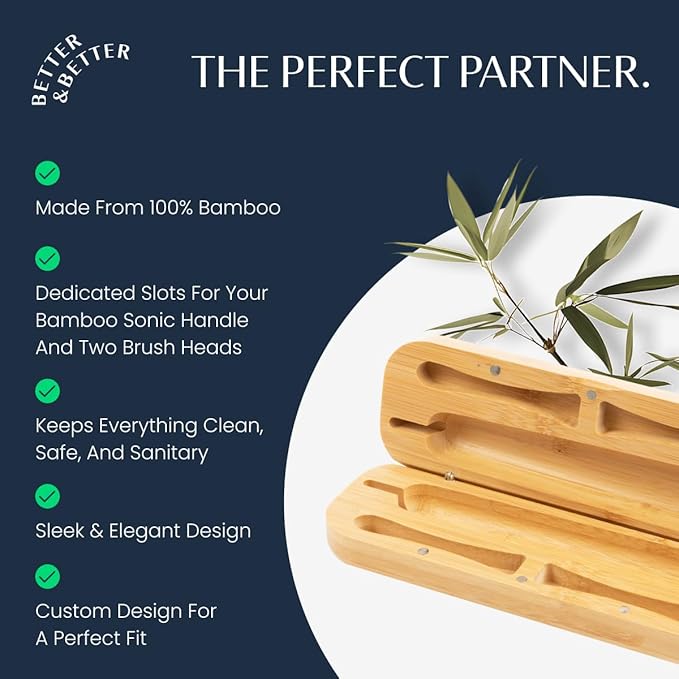 Better & Better Travel Case Designed for The Bamboo Sonic Toothbrush | Fits 2 Replacement Brush Heads & 1 Electric Brush Handle | Natural Bamboo with Dual Magnetic Closure