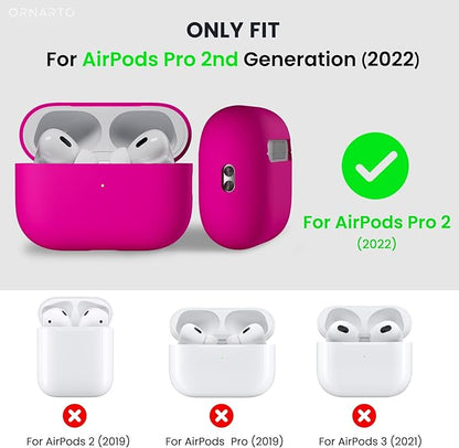 ORNARTO Compatible with AirPods Pro 2 Case 2022, Full Protective Hybrid Silicone for AirPods Pro 2nd Generation Case, Front LED Visible Skin Cover-Hot Pink