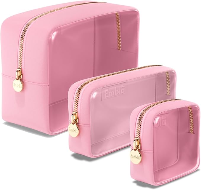 Clear Cosmetic Bags Set of 3, Mini Small Large Makeup Bags For Women Clear Pouch Cosmetics Cases Zipper Cute Pouches Make Up Travel Toiletry Essentials Preppy Purse Organizer Makeup Cases, Flamingo