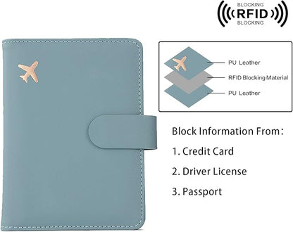 Melsbrinna Rfid Passport Holder for Travel women/Men, Cute Passport Wallet Rfid Blocking Card Slots, Rfid Passport Cover/CaseTravel Wallet, Passport Book Holder (2, Blue1Blue2)