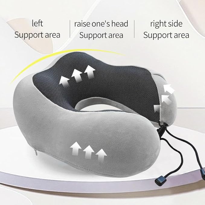 Airplane Travel Neck Pillow, 100% Memory Foam Ergonomic Neck Support, Airplanes Neck Pillow with Washable Cover Travel Essential for Flight & Office include Eye Mask, Earplugs & Carry Bag (Light Gray)