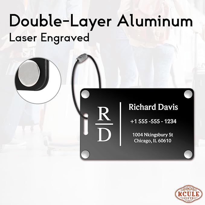 Luggage Tags for Suitcases 4 Pack: Personalized Luggage Tags for Backpacks & Bags Tags with Coustomizable Texts (Black)