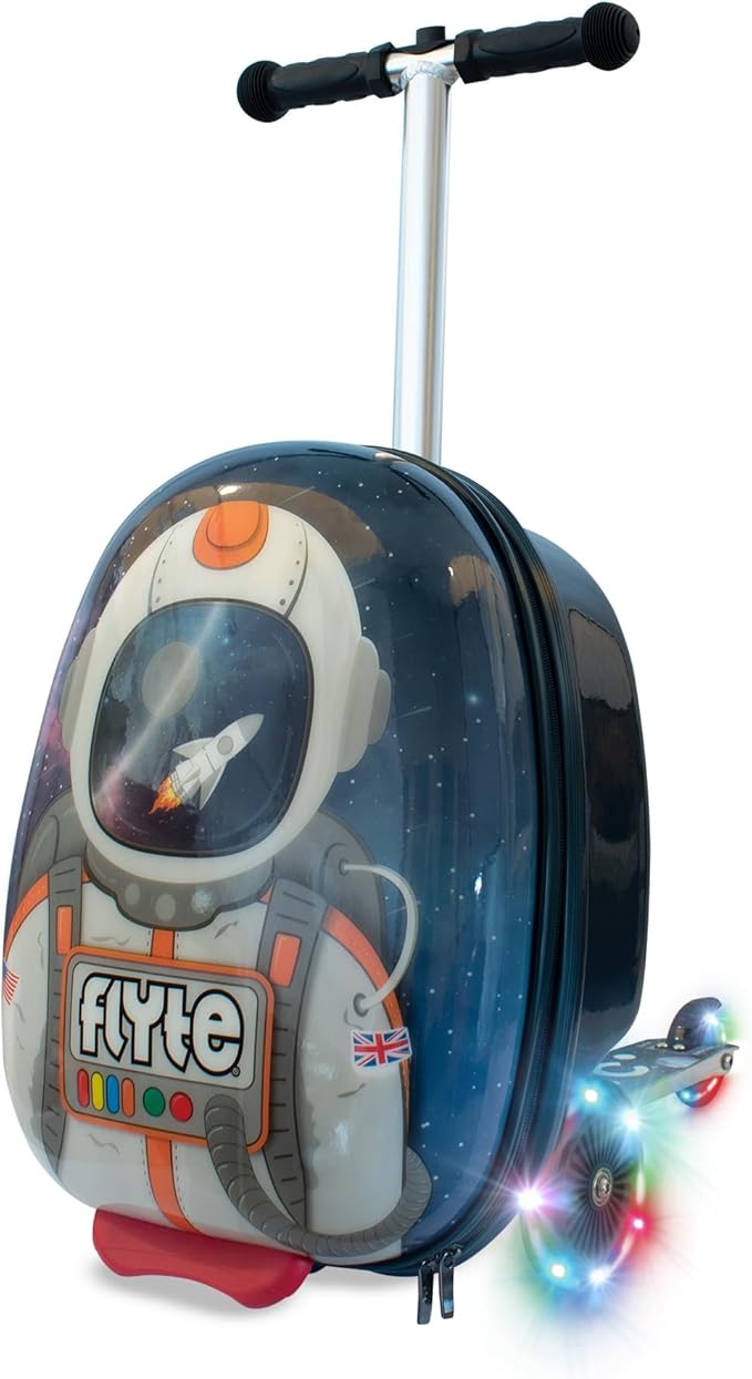 Flyte Sammie the Spaceman Scooter Suitcase - Rideable, Carry on Compliant 2-in-1 Children's Suitcases, 18 inch Ride on Suitcase for Kids, 25 Litre Capacity Kids' Luggage on Wheels for Children Aged 4+
