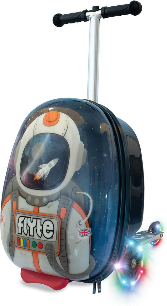 Flyte Sammie the Spaceman Scooter Suitcase - Rideable, Carry on Compliant 2-in-1 Children's Suitcases, 18 inch Ride on Suitcase for Kids, 25 Litre Capacity Kids' Luggage on Wheels for Children Aged 4+