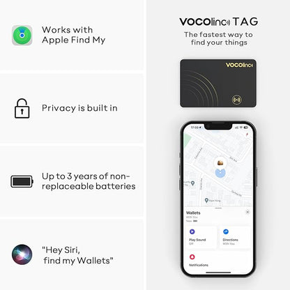 [Apple MFi Certified] VOCOlinc Air Tag Card Wallet Tracker Ultra-Thin 1.6mm, Smart Item Finder Work with Apple Find My APP (iOS Only, Android not Supported), Locator for Luggage Suitcase, Bag. 1 Pack