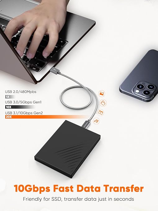 CableCreation USB C to USB A Cable 3FT, 10Gbps USB C to USB 3.2 USB 3.1 Gen2 USB A to C Data Cable, Android Auto 3A Fast Charge Cord for Type C External SSD MacBook, Galaxy S24+, iPhone 15/16+