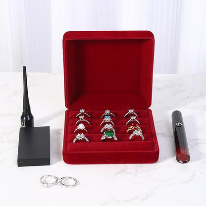 Ring Storage Boxes for Multiple Rings, Velvet Compact and Stylish Travel Jewelry case, Portable Small jewelry Organizer Box Tray Gift for Women, Girl(Red)
