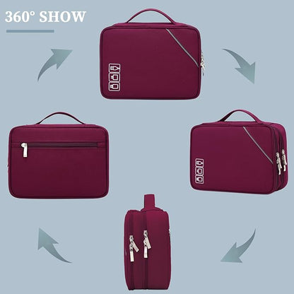 Lanola Electronic Organizer Travel Double Layer Cable Organizer Bag,Accessory Bag for Hard Drives,Cables,USB,SD Card,Memory Cards,Flash Drive,etc. - Red