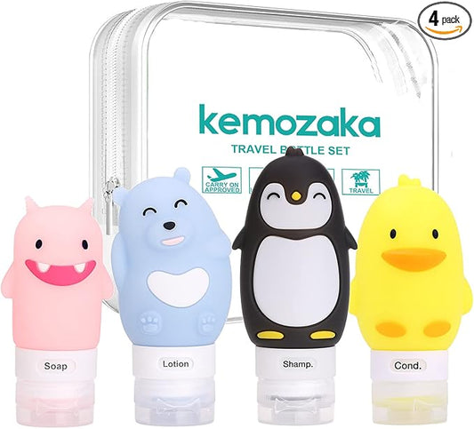 Cute Silicone Travel Size Bottles Set for Toiletries, BPA Free, Leak Proof Squeezable Travel Containers With Built-in Labels, TSA Approved Refillable Travel Essentials Accessories (4pcs)