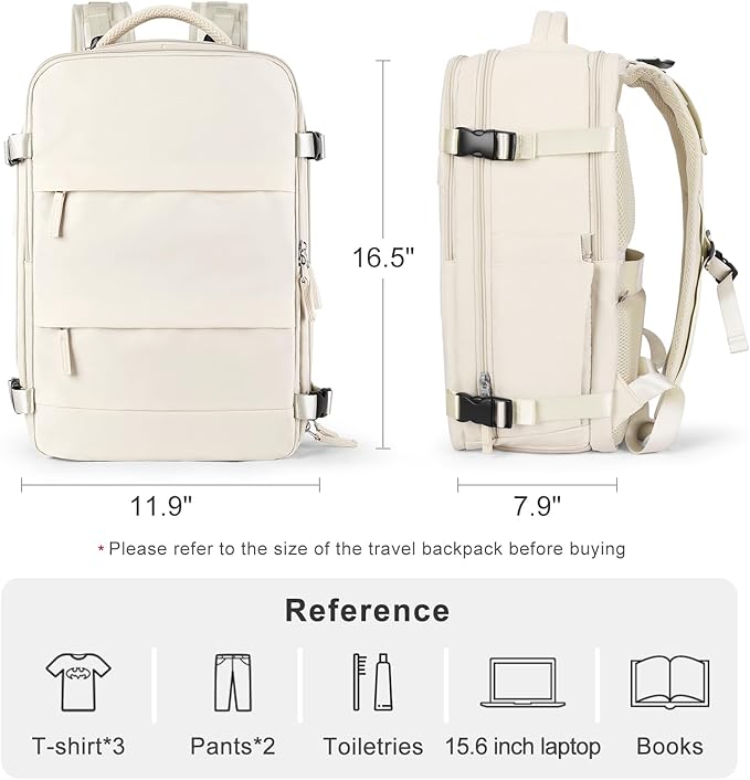 coofay Beige Travel Backpack For Women Men Airline Approved Personal Item Carry On Flight Approved Waterproof Backpack For Traveling On Airplane Weekender Travel Bag