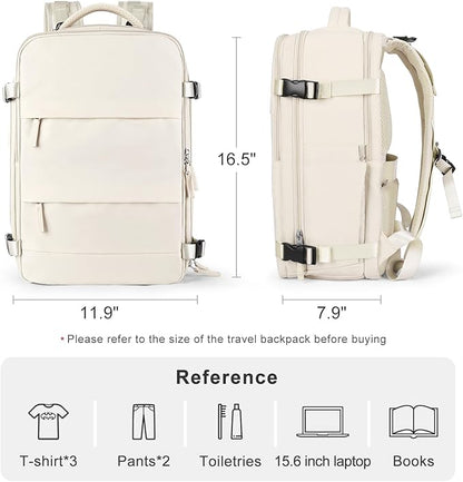 coofay Beige Travel Backpack For Women Men Airline Approved Personal Item Carry On Flight Approved Waterproof Backpack For Traveling On Airplane Weekender Travel Bag